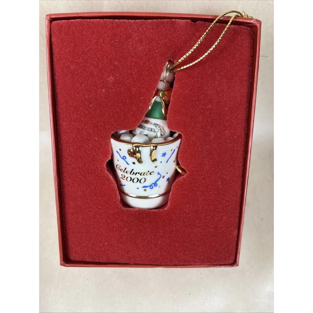 VTG NIB Lenox Celebrate 2000 Millennium Edition Ornament Champagne in Bucket $40